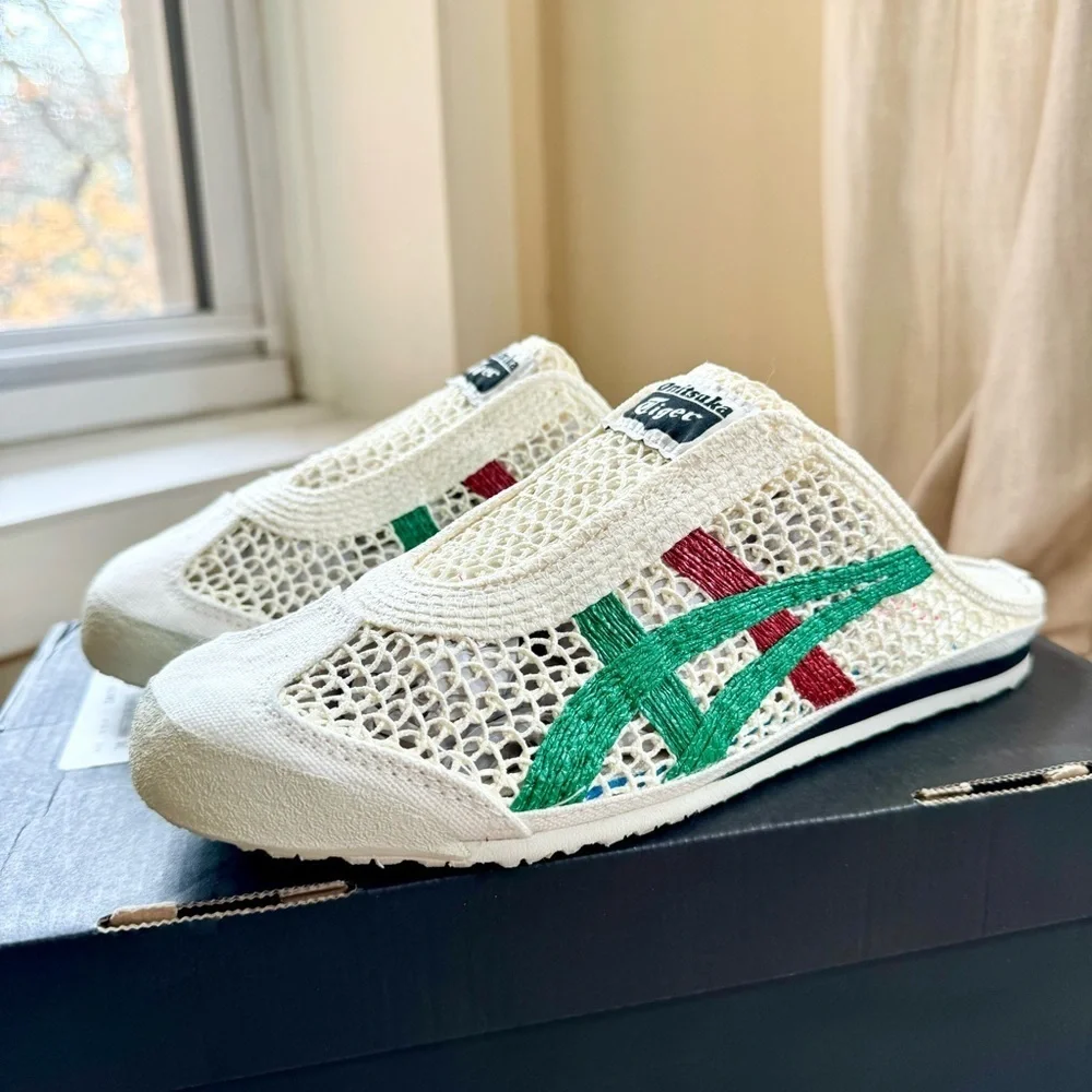 New Onitsuka Tiger Mexico 66 Sabot Slip On Mesh Shoes Cream Green Red Womens 7
